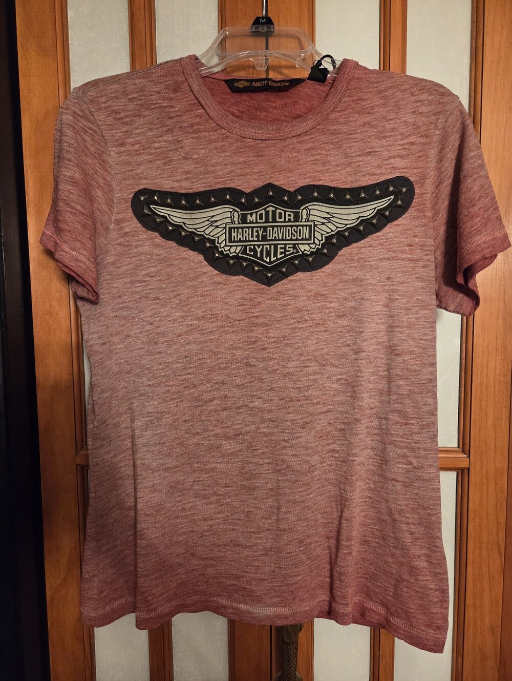 NWT Womens Harley-Davidson Heathered Rose Graphic Tee With Studs, Logo Sz M